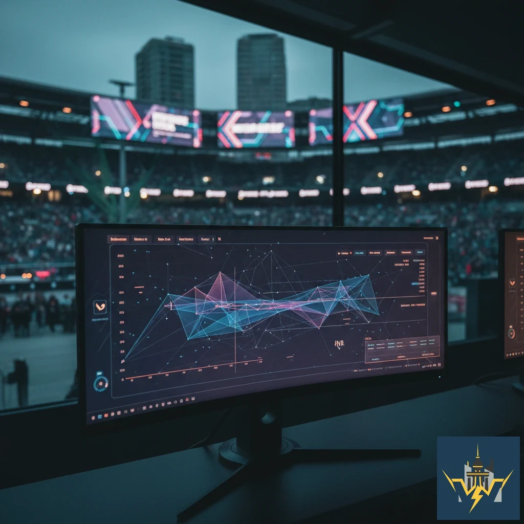 E-Sport-Studio mit Kommentatoren und Analyse-Bildschirmen